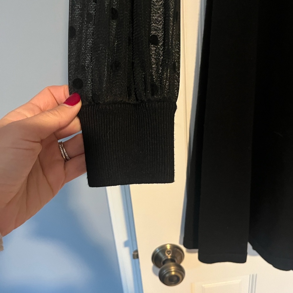 Eliza J Black Turtleneck Sweater dress with Sheer Polka Dot Sleeves - Picture 7 of 7